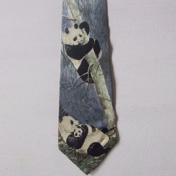 ENDANGERED SPECIES Mens Neck Tie Baby Panda Silk - Picture 2 of 6